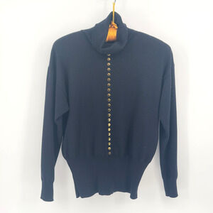 Vintage Escada Turtleneck Sweater Size EU 38 Black Wool Gold Button Detail